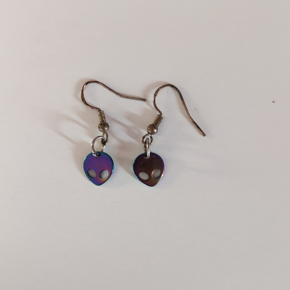 Iridescent Alien Face Drop Earrings